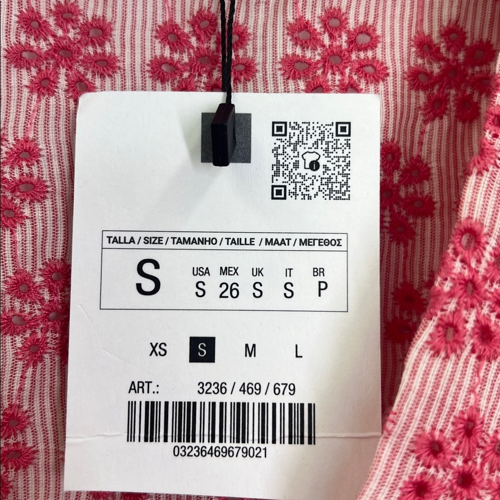 Zara - NWT Floral Print V Neck Smocked Waistband Quarter Sleeve Blouse Small - Picture 9 of 11